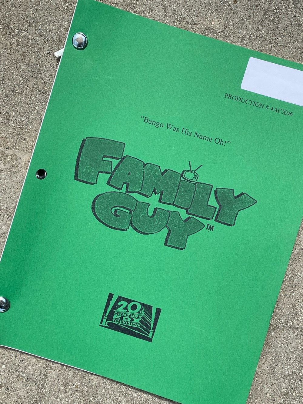 Family Guy 2004 Production Used Table Draft Script Bango Was His Name Oh! DVD P2